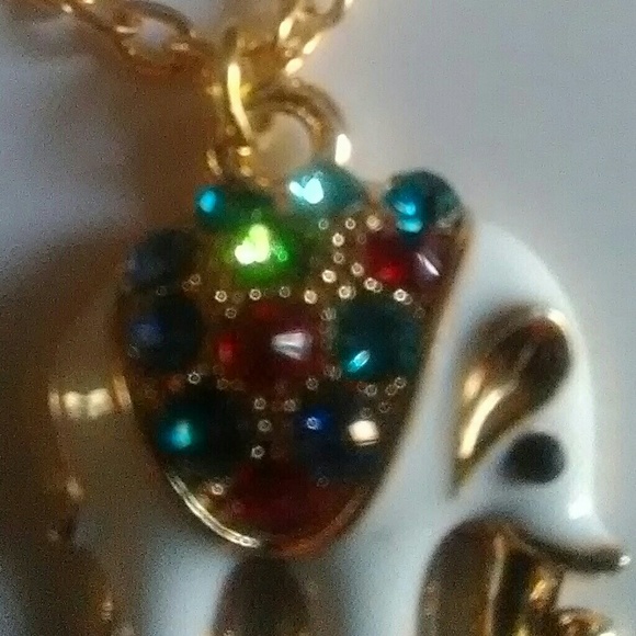 Baby Elephant Rainbow Rhinestone Charm Necklace - Picture 4 of 4